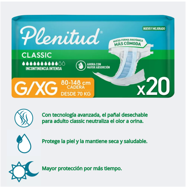Pañales Plenitud Classic bolsa x 20 GRANDE