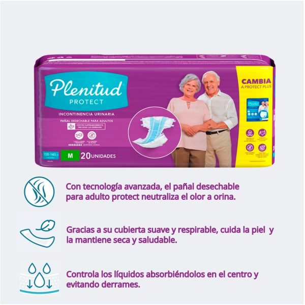 Detalles de los pañales para adulto Plenitud Protect Medianos