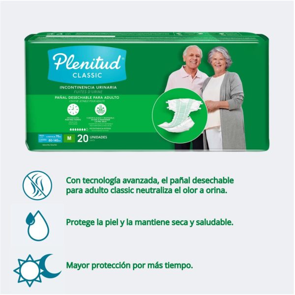 Detalles de los pañales para adulto Plenitud Classic Medianos