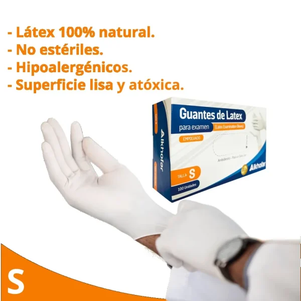Detalle de los guantes de látex Alkhofar Pequeños