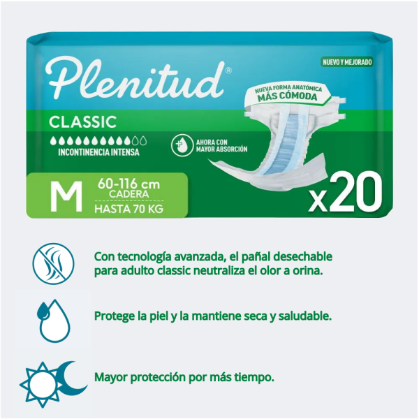 Pañales Plenitud Classic bolsa x 20 MEDIANO