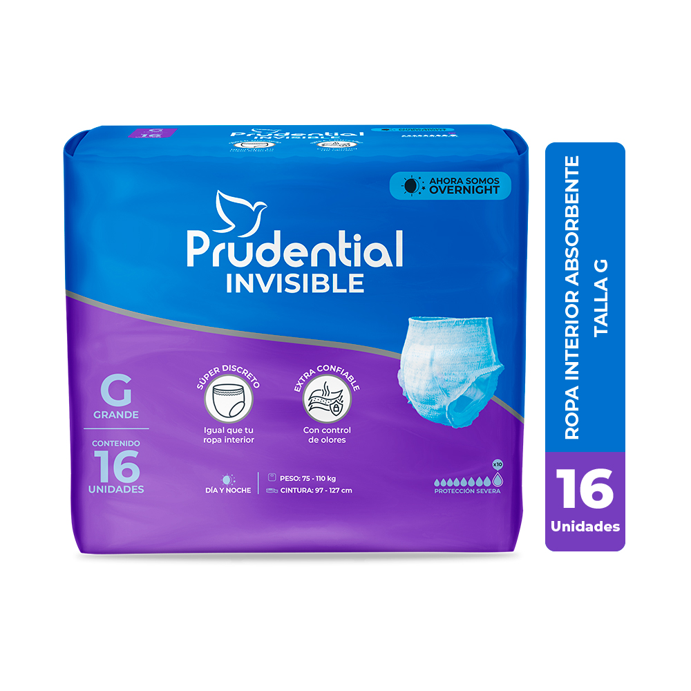 Ropa interior desechable Prudential Invisible bolsa x 16 GRANDE